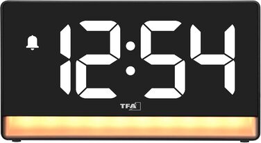 Цифровий будильник TFA Dostmann з підсвічуванням настрою, 60.2051, градієнт кольорів або 8 кольорів, 4 рівні яскравості, будильник з повтором, легко читається, функція зарядки, чорний