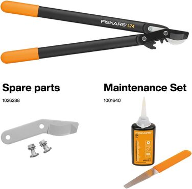 Садові секатори Fiskars PowerGear II з обвідним механізмом для свіжої деревини, з антипригарним покриттям, виготовлені з міцної інструментальної сталі, довжина 55 см, чорно-помаранчеві, L74, 1000582 L74 (діаметр гілок до 3,8 см)