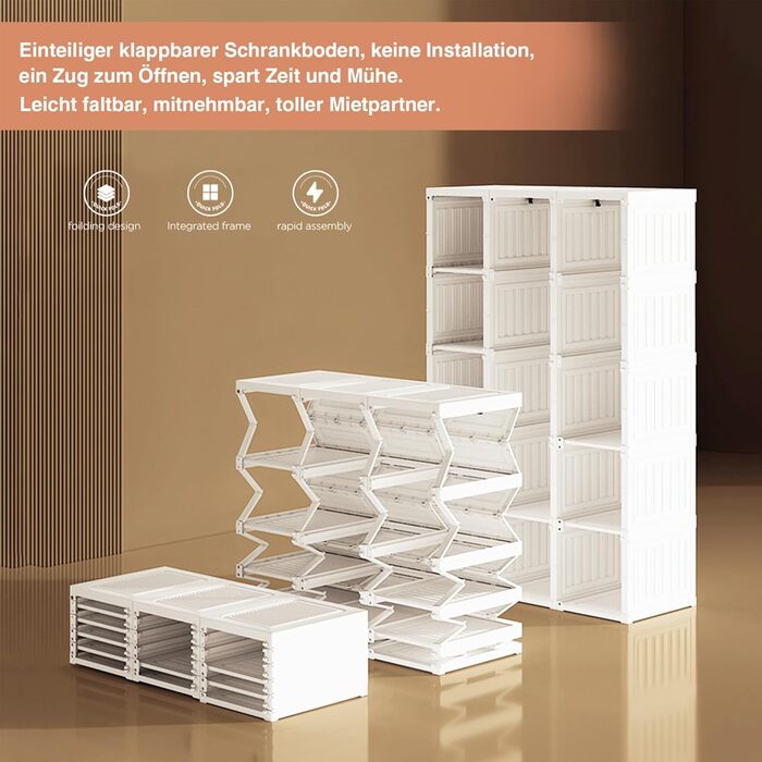 Біла шафа, складна шафа для зберігання речей з вішалкою для одягу, багатофункціональна шафа для спальні, вітальні, квартири, дуже легке складання (170x50x69см)