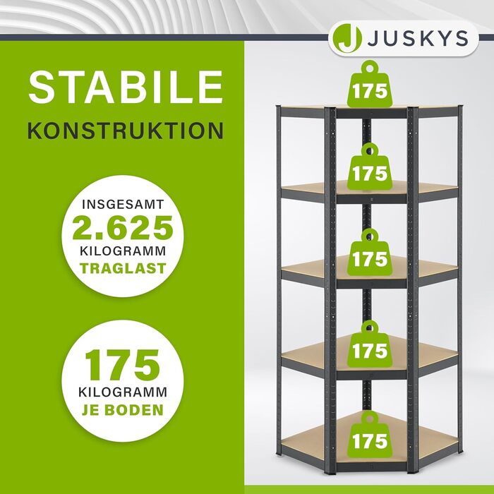 Секційна металева стелажна система Juskys Basic - 1 кутова полиця та 2 полиці для зберігання - 15 полиць з МДФ - 2625 кг - Міцний стелаж, полиця для зберігання, полиця для підвалу - сірий, 3-