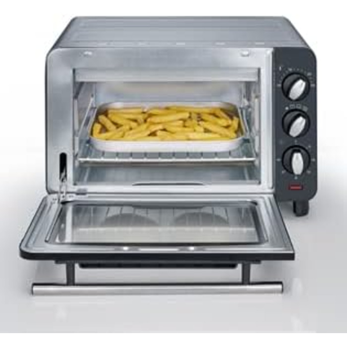 Піч для випічки та підсмажування SEVERIN, міні-духовка з решіткою для гриля, деком для випікання та піддоном для крихт, універсальна конвекційна піч ємністю 14 л, 1 200 Вт, чорно-срібляста, TO 2064 одинарна