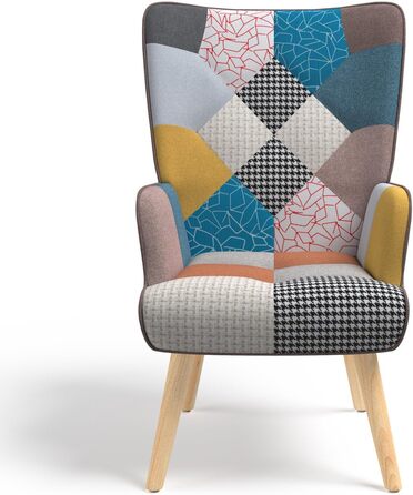 Скандинавське крісло Ivar з різнокольоровою тканиною для печворку