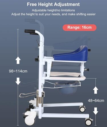 Гідравлічне крісло для перенесення пацієнта з розділеним сидінням на 180 для дому, багатофункціональне перенесення інвалідного крісла, регульована висота сидіння, крісло для душу зі спинкою та горщиком, Toile