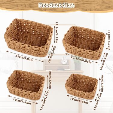 Набір із 4 плетених кошиків для зберігання, кошики для зберігання, що штабелюються, кошики в стилі бохо з паперової мотузки, плетений кошик для пеленального столика, кошик для зберігання для вітальні, кухні, дитячої кімнати, ванної кімнати, маленькі кошик