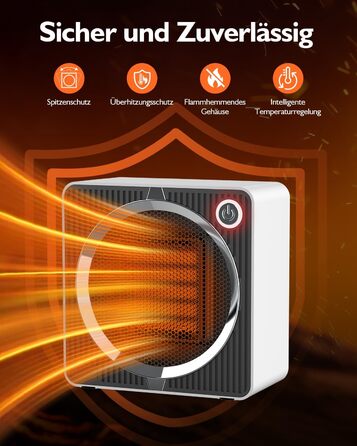 Компактний портативний вентилятор-обігрівач для ванної кімнати потужністю 500 Вт, електричний обігрівач з керамічною технологією PTC, захистом від перегріву та перекидання, тихий та портативний, сучасний дизайн для офісу/робочого столу.