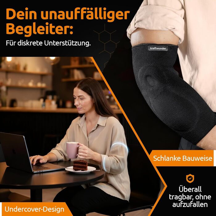 Бандаж для ліктя тенісиста/ліктя гольфіста, бандаж з гелевими накладками, зроблено в Німеччині, для жінок та чоловіків, для спорту та щоденного використання (чорний, L, двосторонній) Двосторонній Чорний L