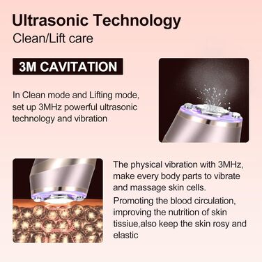 Радіочастотний та ультразвуковий пристрій для обличчя, 5 в 1 масажер для обличчя для видалення зморшок RF EMS світлотерапія, для підтяжки обличчя масаж проти зморшок проти старіння, перезаряджається від USB