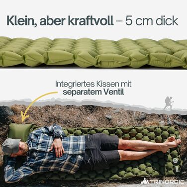 Г надлегкого надувного килимка для сну - з надувною подушкою - кемпінговий матрац з невеликим розміром упаковки для активного відпочинку, кемпінгу, піших прогулянок та велотуризму, лісово-зелений з подушкою, 550