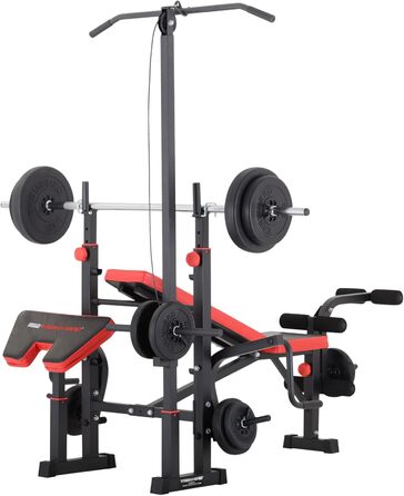 Лава для фітнесу TrainHard Power Station, чорно-червона, зі штангою 1,6 м та дисками вагою 25 кг