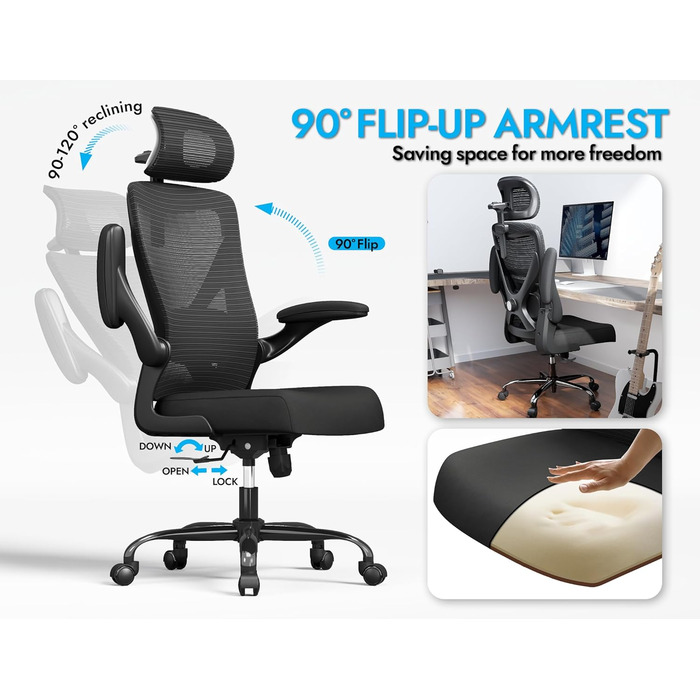 Ергономічне офісне крісло TRALT, до 150 кг, сітка, чорний