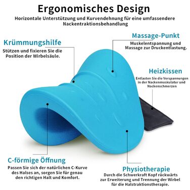 Матраци для шиї з підігрівом, Neck Cloud - пристрій для витягування шийного відділу з грілкою, релаксатор для шиї та плечей, подушка для мануальної терапії шиї від болю в СНЩС (синій)