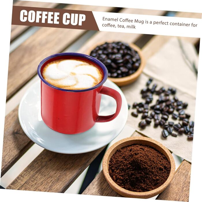 Набір емальованих кухлів Garneck з 4 предметів, для кемпінгу, маленьких бляшаних чашок для пиття, емальовані кухлі, домашні кухлі, кухлі для гарячого шоколаду, кухлі для багаття, вінтажна кухоль для кави, кухоль для води, червоний