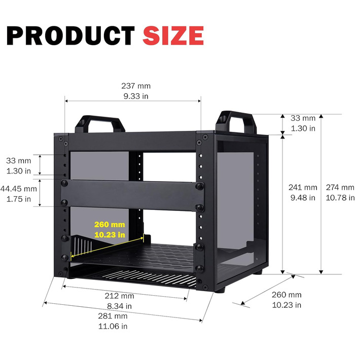 Серверна стійка GeeekPi 4U, 10-дюймова мережева стійка для серверів, мережевого та аудіо/відео обладнання, кріплення для стійки DeskPi RackMate T0 Plus, глибина 260 мм, чорний колір, 4U x 10,23&quot x Ш