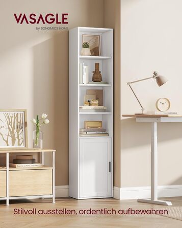 Колекція Custos - Книжкова полиця, висока 6-ярусна, окремостояча полиця з дверцятами, відкрита полиця для зберігання, 24 x 31,8 x 175 см, для вітальні, домашнього офісу, їдальні, хмарно-білий LBC401W01 31,8B см хмарно-білий