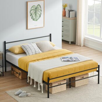 Каркас двоспального ліжка, ліжко, підходить для матраца 140 x 190 см, металеве ліжко, сучасний каркас ліжка, з узголів&39ям, каркас гостьового ліжка, для підлітків, спальня, чорний
