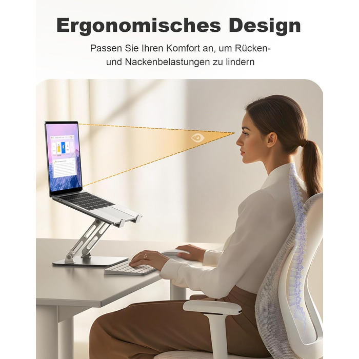 Підставка для ноутбука Babacom з регульованою висотою та вентиляцією, з подвійною опорою, ергономічна, складна та портативна. Сумісна з MacBook Air/Pro (10-16 дюймів) та використовується як стіл для роботи стоячи.