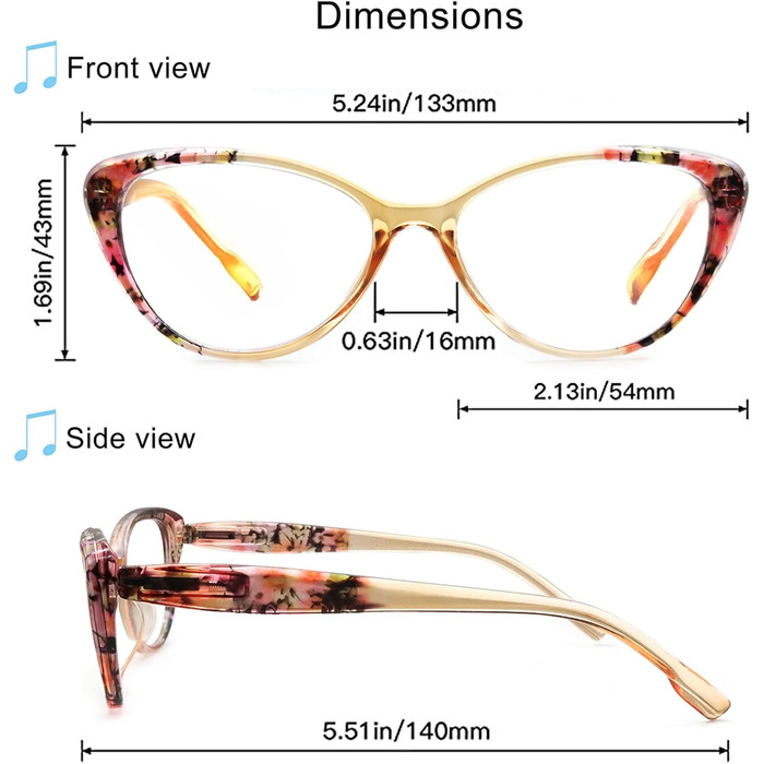 Пакетні окуляри для читання Блокувальник синього світла для жінок 0,75 4 упаковки Квітковий візерунок Cat Eye Fashion читач для жінок з пружинними петлями 4 змішаного кольору-ey002 0,75 діоптрій, 4