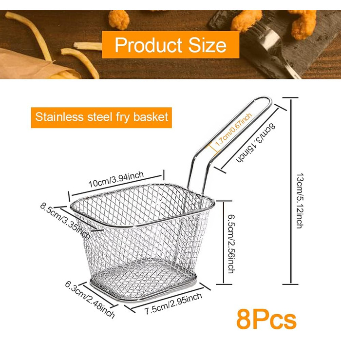 Кошик для смаження BUENTYA 8 шт. Невеликий кошик для смаження з нержавіючої сталі для подачі картоплі фрі кошик для міні-фритюрниці Кошик для фритюрниць Кошик для подачі картоплі фрі Кошик для смаження картоплі фрі з ручкою Французька решітка для смаження