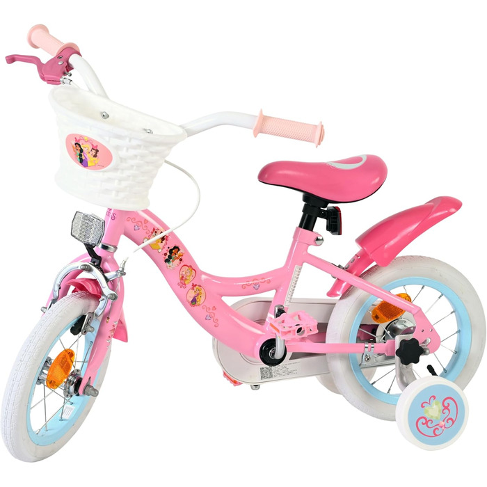 Дитячий велосипед Volare Disney Princess 12 дюймів рожевий з додатковими колесами та кошиком