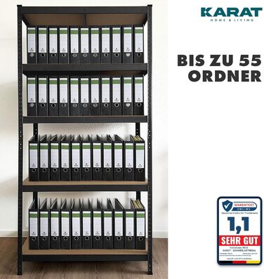 Потужний стелаж KARAT, комплект з 2 шт., 180 x 90 x 40 см, безболтовий стелаж, підвальний стелаж, стелаж для зберігання - 5 регульованих полиць (чорний) 40 x 90 x 180 см Чорний