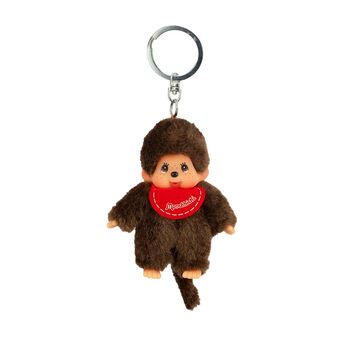 Оригінальний брелок-Monchhichi (дівчинка або хлопчик), плюшева фігурка з нагрудником, приблизно 10 см, коричневий плюшевий брелок для рюкзаків, сумок та пеналів. Коричневий, 10 см, 2534 -
