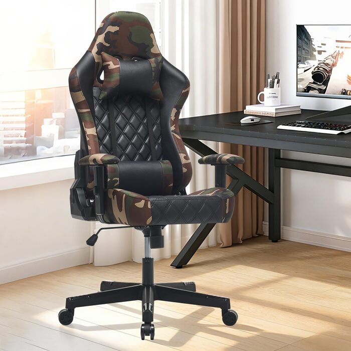 Ігрове крісло - ергономічне, регульоване по висоті, м&39яке ігрове крісло з підставкою для ніг, підголівником та поперековою опорою, обертове крісло, вантажопідйомність 150 кг, чорний колір