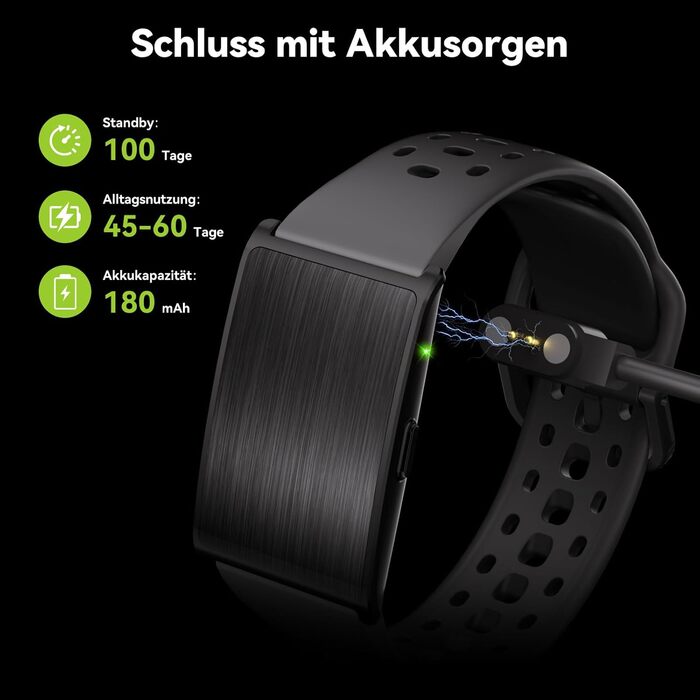 Фітнес-трекер для чоловіків та жінок без дисплея, смарт-браслет, цілодобовий відстежувач активності та сну з аналізом серцевого ритму та штучним інтелектом, 60-денний час роботи від батареї, понад 170 спортивних режимів, без підписки, чорний