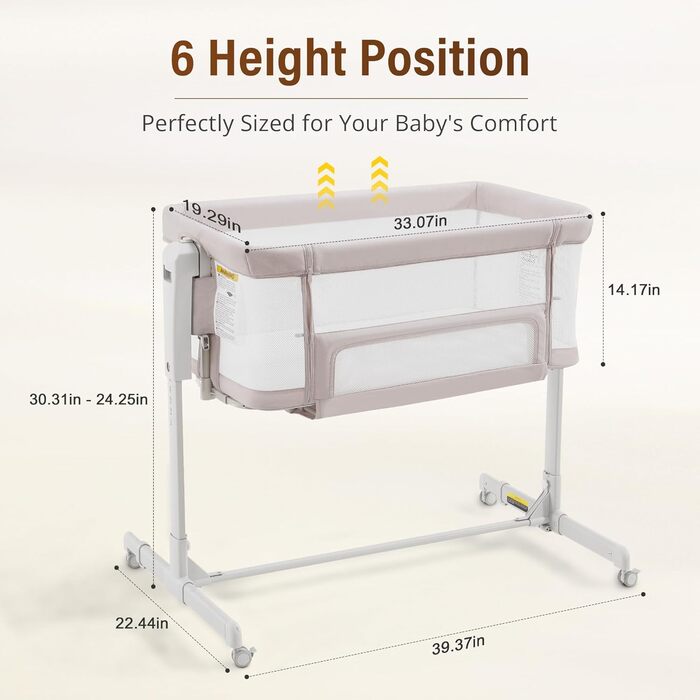 Дитяче ліжечко-колиска - Дитяче ліжко-колиска з колесами, пружинна колиска для немовлят - Комплект ліжечка для подорожей - Розсувне дитяче ліжко - Безпечне спальне місце для малюків, бежевий