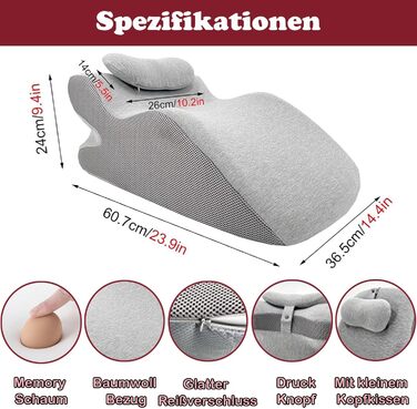 Клиноподібна подушка для ліжка та дивана, подушка для читання з піни з ефектом пам&39яті, ергономічна подушка для спини, шиї та ніг, подушка для рефлюксу, подушка для ніг з чохлом, який можна прати, для ліжка, дивана, сидіння, сну та читання