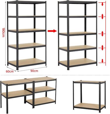 Стелаж Yaheetech для важких умов експлуатації, 180 x 90 x 60 см, 5 полиць, металева полиця, максимальне навантаження 875 кг, 90x180x60 см