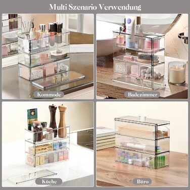 Рівневий органайзер для макіяжу, зберігання косметики з кришкою, контейнер для пензлів для макіяжу, органайзер для макіяжу для туалетного столика, ванна кімната, прозорий, 3-