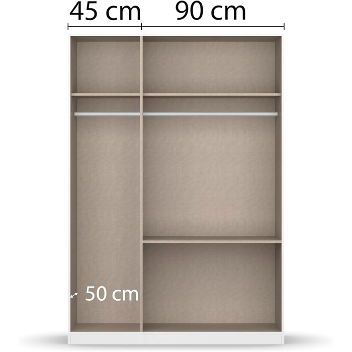 Меблі Rauch Costa, шафа для спальні, дитячої кімнати, кімнати немовляти, кімнати підлітка, передпокою, 3-дверна шафа з 2 шухлядами, механізм відкривання натиском, білий, ширина 136 см, без дзеркала, альпійський білий білий профіль ручки, 54 x 136 x 197 см