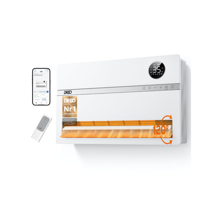 Розумний електричний обігрівач Dreo, настінний конвекторний обігрівач потужністю 2000 Вт з пультом дистанційного керування та застосунком, коливання 120, 5 режимів, 3 швидкості, 24-годинний таймер, енергозберігаючий керамічний обігрівач PTC з термостатом