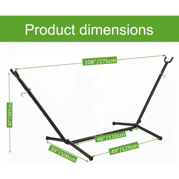 Портативна підставка для гамака Goutime з сумкою для перенесення, підходить для гамаків 2,6 м, місткість 250 кг чорний, рама, рама гамака