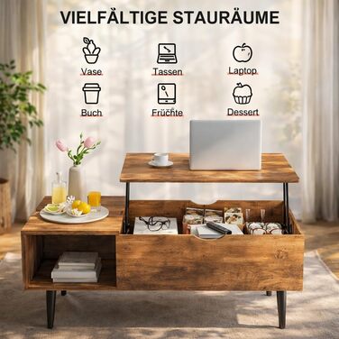 Журнальний столик DUMOS з регульованою висотою, якісний стіл для вітальні, журнальний столик, журнальні столики для вітальні, невеликі, сучасні дерев&39яні центральні столики з відділенням для зберігання та прихованим відділенням (колір дерева) коричневий
