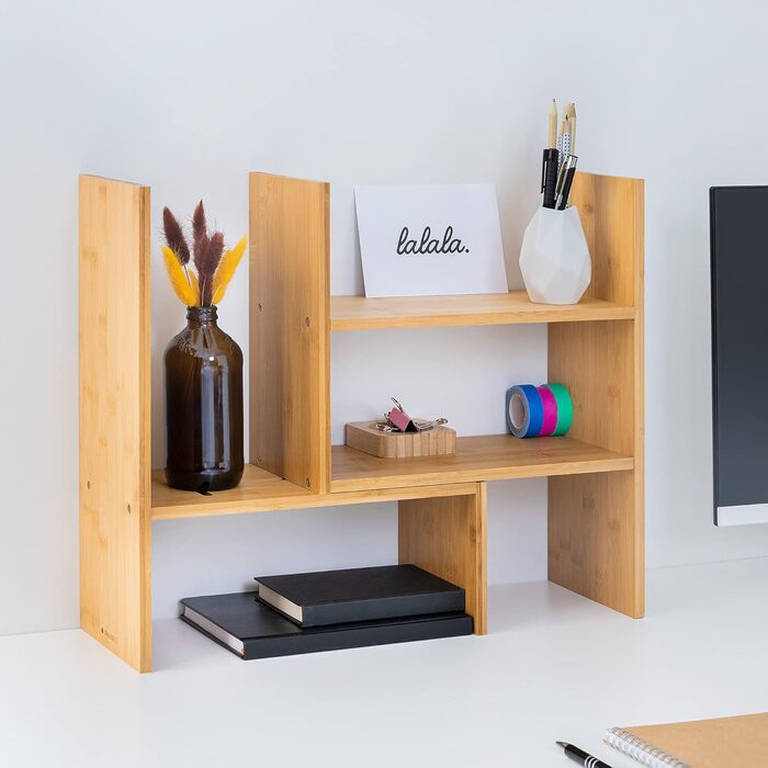 Бамбуковий органайзер для столу Navaris 515,5x40 - Регульована система зберігання на полицях - Кутова полиця для кухні, офісу, ванної кімнати, світло-коричневий