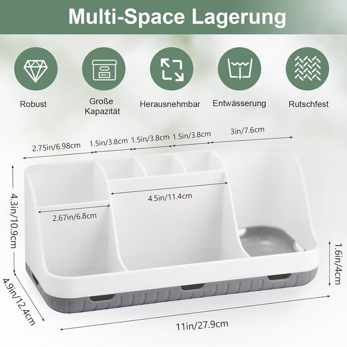 Тримач для зубної щітки для органайзера для ванної кімнати, тримач для електричної зубної щітки та зубної пасти, органайзер для ванної кімнати та сімї на 7 отворів (білий)