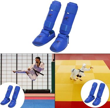 Боксерські щитки для гомілок, захист ніг та підйому ступнів, захисне спорядження, захист стоп та гомілковостопного суглоба, карате, тайські щитки, MMA для дорослих, спорядження для спарингу, ланка, синій L