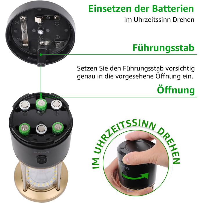 Світлодіодний кемпінговий ліхтар Lepro, акумуляторний, 2000 люмен, 5-рівневий регульований прожектор, водонепроникний аварійний ліхтар IPX4 з акумуляторним зарядним пристроєм, підходить для відключень електроенергії, походів та інших сценаріїв, чорний