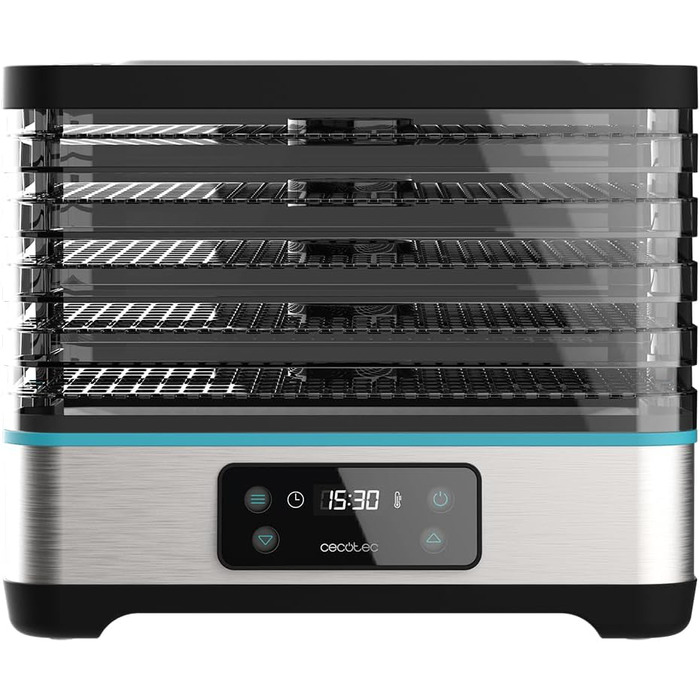 Сушарка для їжі Cecotec VitaDry Pro. 300 Вт, дегідратор для фруктів з 5 регульованими по висоті лотками, цифровий дисплей, таймер від 30 хв до 48 годин, температура від 35-70, нержавіюча сталь