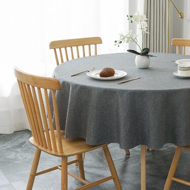 Скатертина кругла 120см, сіра лляна скатертина з поліестеру, що миється, водовідштовхувальна з ефектом лотоса, міцна, стійка до по