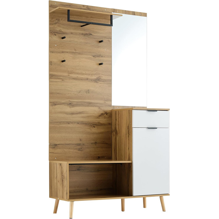 Шафа для одягу Ymkua настінна, шафа для передпокою з лавкою для взуття, дзеркалом і тумбою для взуття, шафа для одягу з 4 гачками