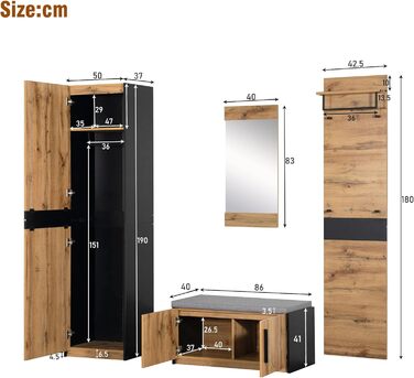 Практична настінна шафа-купе, шафа-купе з 4-х предметів з дзеркалом і лавкою, шафа-купе, меблі для гардероба, шафа-купе, стильна к