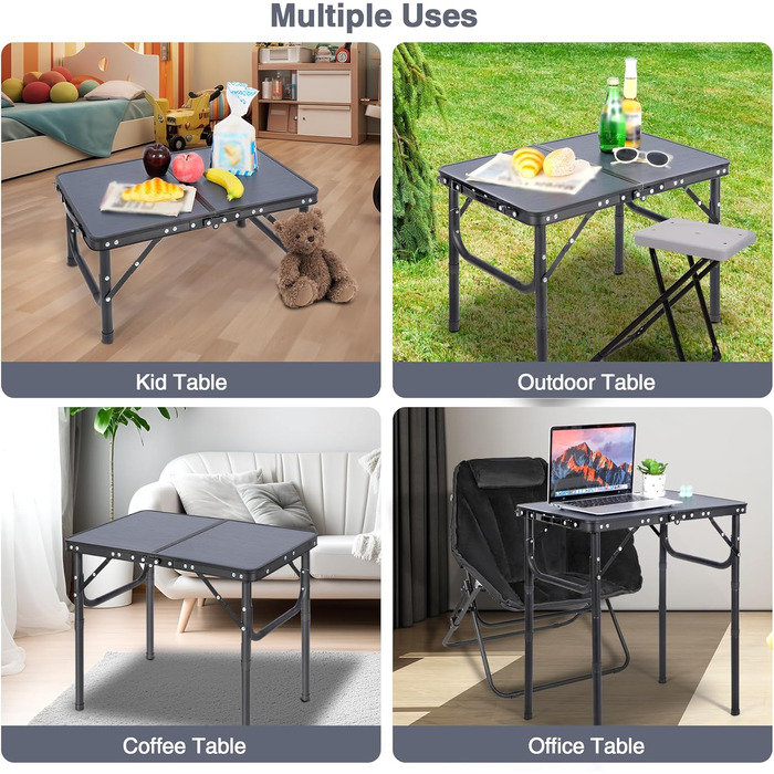 Невеликий розкладний стіл REDCAMP, регульований по висоті, легкий портативний кемпінговий стіл 60 см Д x 40 см Ш (4 рівні висоти) із сітчастим шаром, для використання в приміщенні та на вулиці, балкон, ринок, кухня, темно-сірий 60*40 см (4 рівні висоти)