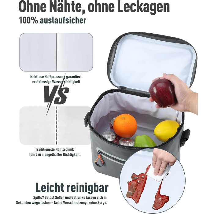 Сумка-холодильник 7/14/24 л - Ізольована та водонепроникна Портативна міні-сумка-холодильник з термоізоляційним шаром Легка для кемпінгу, пікніків, пляжу та барбекю - Герметична та міцна темно-сіра 14 л