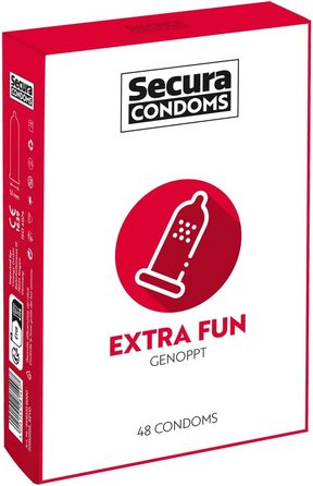 Презервативи Secura Extra Fun, упаковка з 48 шт. - 48 презервативів з шипами для безгормональної контрацепції для чоловіків, з шипами для посилення стимуляції, 48 шт. (1 упаковка)