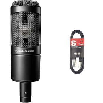 Конденсаторний мікрофон Audio-Technica AT2035 з кардіоїдною спрямованістю (XLR) для музики та стрімінгу, чорний мікрофонний кабель Stagg 3м (XLR-XLR), чорний