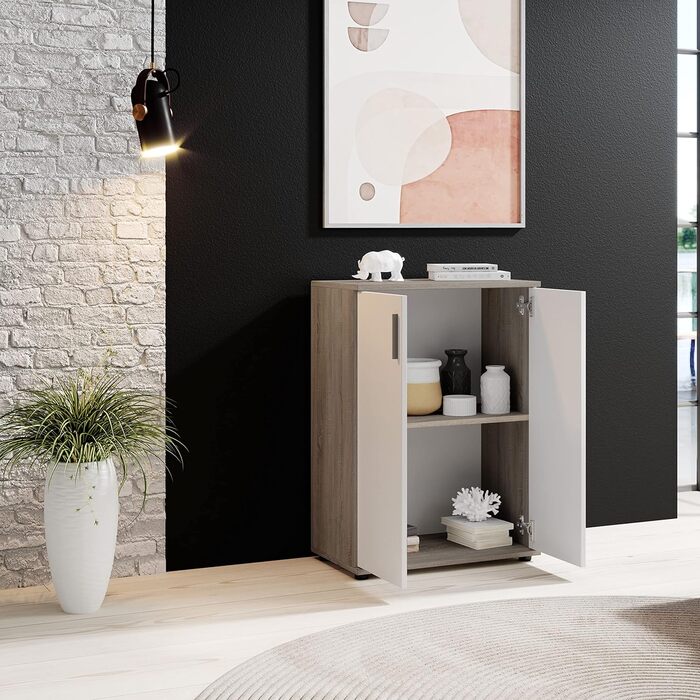 Комод Stella Trading Bobby з обробкою дуба Сонома, темний - Сучасний буфет з великою кількістю місця для зберігання речей у вашій вітальні - 60 x 82 x 35 см (Ш/В/Г) Дуб Сонома темний 35Г x 60Ш x 82В см (2 шухляди)