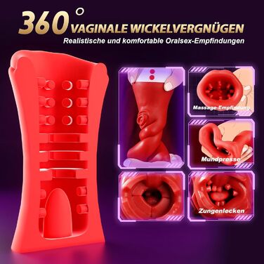 Мастурбатор Pangpangmi 4-в-1 для чоловіків, електричний стимулятор з функцією вібрації, лизання, червоний