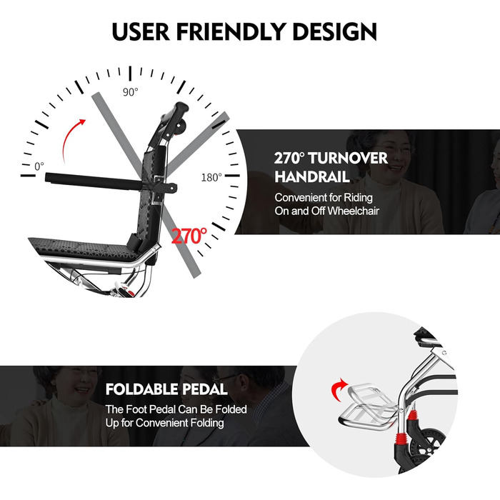 Складна транспортна інвалідна коляска для дорослих і людей похилого віку, легка та портативна, з ручним гальмом, опори 150 кг, ідеальна інвалідна коляска для подорожей